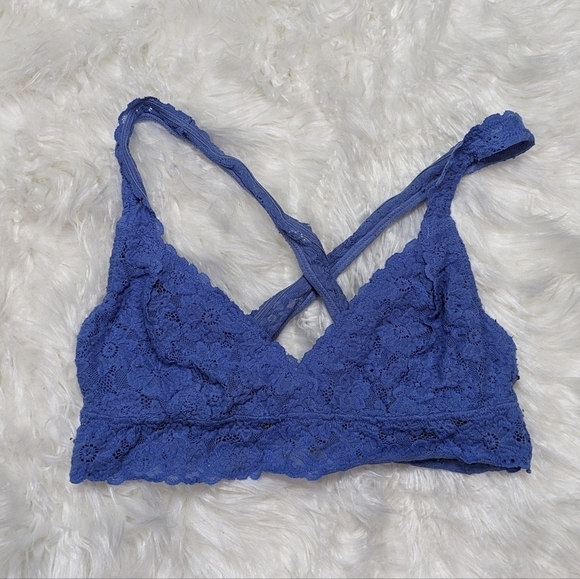 Aerie Cross‎ Back Strappy Lace Bralette in Blue Size Medium - Picture 1 of 6
